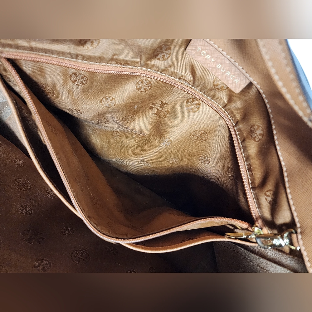 Tory Burch Emerson Canvas Leather Tote Caramel Brown Large Bag - Picture 7 of 15
